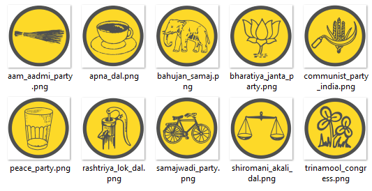 Some of the party icons designed for the interactive